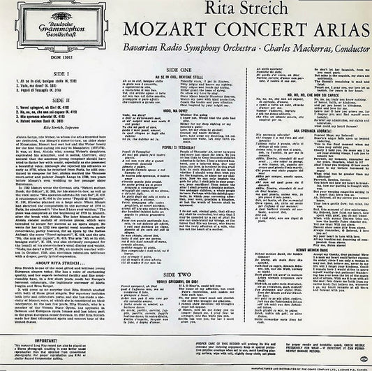 Wolfgang Amadeus Mozart, Rita Streich, Sir Charles Mackerras, Symphonie-Orchester Des Bayerischen Rundfunks - Mozart Concert Arias vinyl record, LP (Near Mint (NM or M-)) | Lulo Records