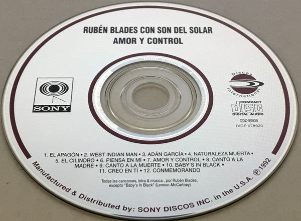 Ruben Blades Con Son Del Solar : Amor Y Control (CD, Album)