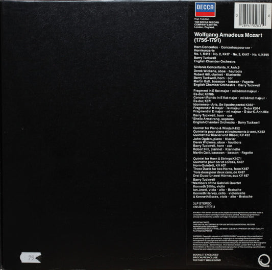 Wolfgang Amadeus Mozart, Barry Tuckwell, English Chamber Orchestra, The Gabrieli String Quartet - Mozart Horn Music vinyl record, 3xLP (Near Mint (NM or M-)) | Lulo Records