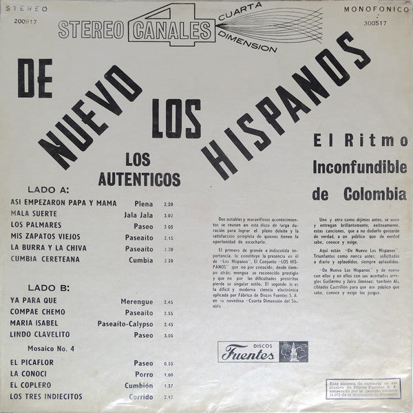 Los Hispanos : De Nuevo Los Hispanos (LP, Album, Mono)