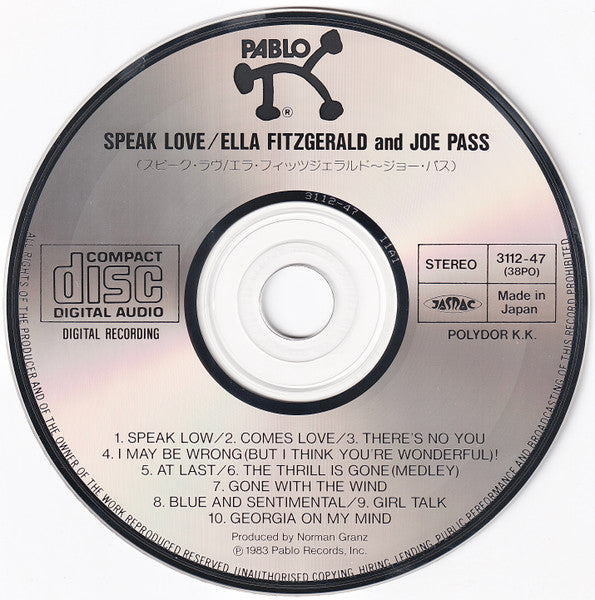 Ella Fitzgerald / Joe Pass : Speak Love (CD, Album)