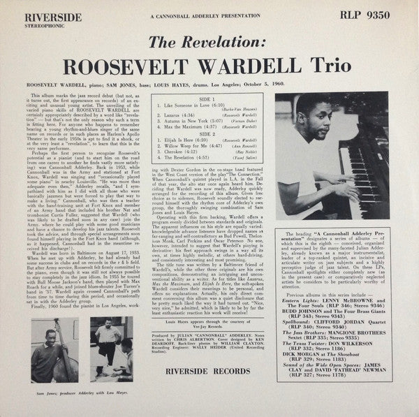 Roosevelt Wardell Trio / Roosevelt Wardell : The Revelation = リヴェレイション (LP, Album)