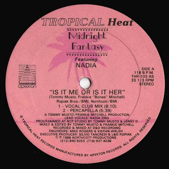 Midnight Fantasy Featuring Nadia Zino : Is It Me Or Is It Her? (12")