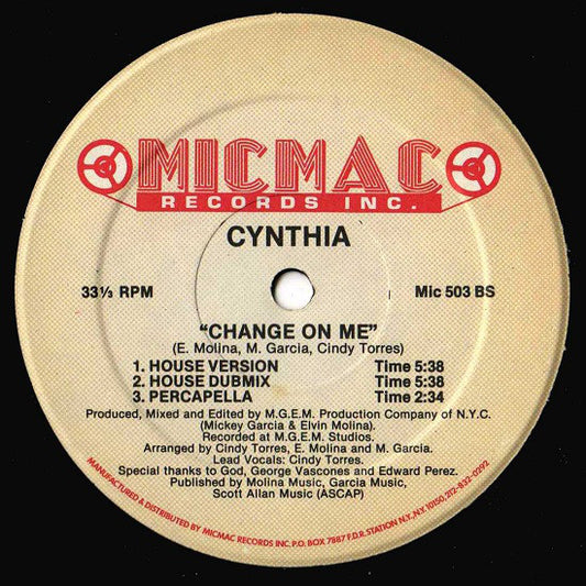 Cynthia : Change On Me (12")