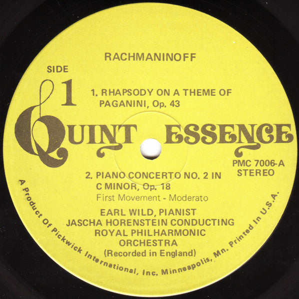 Sergei Vasilyevich Rachmaninoff, Earl Wild / Jascha Horenstein, Royal Philharmonic Orchestra : Piano Concerto No. 2 / Rhapsody On A Theme Of Paganini (LP, Album)