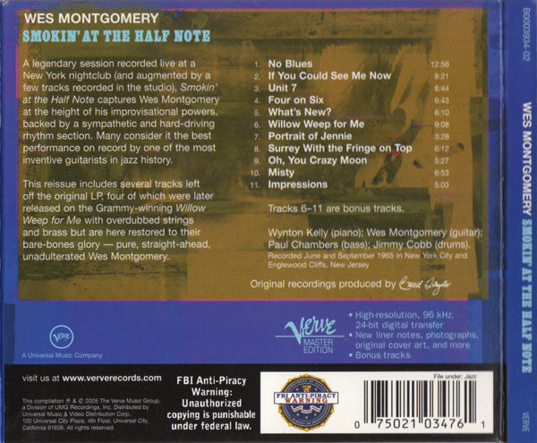 Wynton Kelly Trio / Wes Montgomery : Smokin' At The Half Note (CD, Album, RE, Dig)