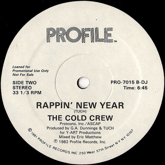 The Cold Crew - Rappin' Christmas / Rappin' New Year vinyl record, 12" (Near Mint (NM or M-)) | Lulo Records