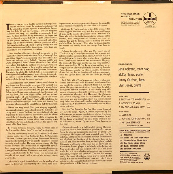 John Coltrane And Johnny Hartman : John Coltrane And Johnny Hartman (LP, Album, Mono, Gat)