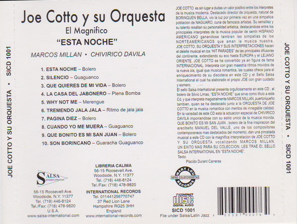 Joe Cotto Y Su Orquesta : Esta Noche  (CD, Album)
