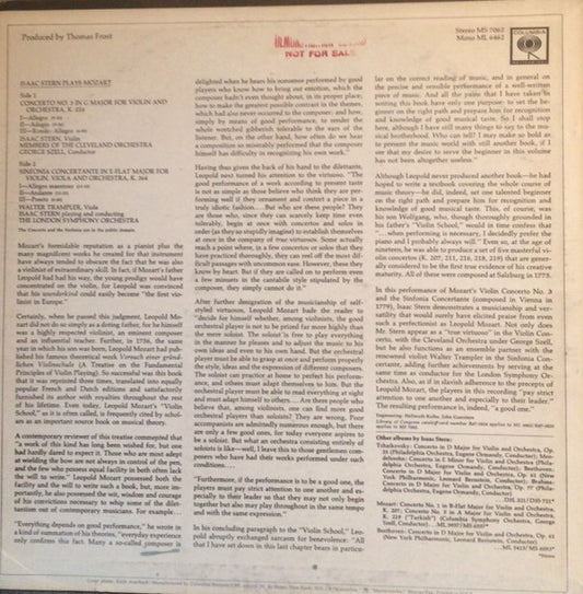 Wolfgang Amadeus Mozart - Isaac Stern, Walter Trampler, The Cleveland Orchestra, London Symphony Orchestra, George Szell - Isaac Stern Plays Mozart - Violin Concerto No. 3 / Sinfonia Concertante vinyl record, LP (Near Mint (NM or M-)) | Lulo Records