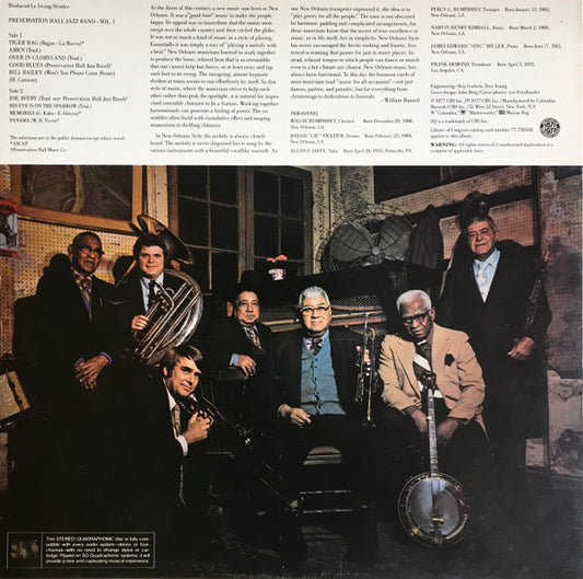 Preservation Hall Jazz Band - New Orleans, Volume 1 vinyl record, LP (Near Mint (NM or M-)) | Lulo Records