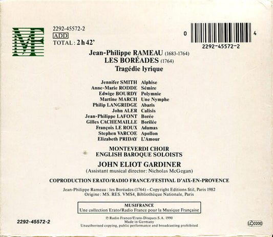 Jean-Philippe Rameau - Jennifer Smith (3), Anne-Marie Rodde, Philip Langridge, John Aler, Jean-Philippe Lafont, Martine March, Elisabeth Priday, Gilles Cachemaille, François Le Roux, Stephen Varcoe, The Monteverdi Choir, The English Baroque Soloists, John : Les Boréades (3xCD, Album + Box, Sli)