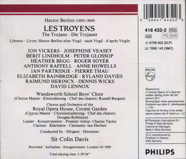 Hector Berlioz - Jon Vickers · Josephine Veasey · Berit Lindholm · Orchestra Of The Royal Opera House, Covent Garden & Chorus Of The Royal Opera House, Covent Garden, Sir Colin Davis : Les Troyens (4xCD, Album, RE, RM + Box, Sli)