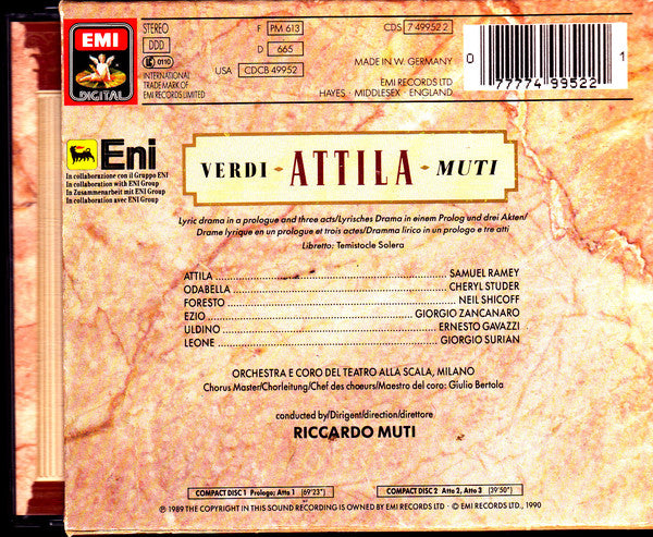 Giuseppe Verdi - Samuel Ramey, Cheryl Studer, Neil Shicoff, Giorgio Zancanaro, Orchestra Del Teatro Alla Scala E Coro Del Teatro Alla Scala, Riccardo Muti : Attila (2xCD, Album + Box, Sli)