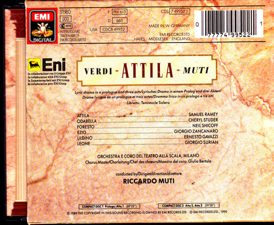 Giuseppe Verdi - Samuel Ramey, Cheryl Studer, Neil Shicoff, Giorgio Zancanaro, Orchestra Del Teatro Alla Scala E Coro Del Teatro Alla Scala, Riccardo Muti - Attila vinyl record, 2xCD (Near Mint (NM or M-)) | Lulo Records