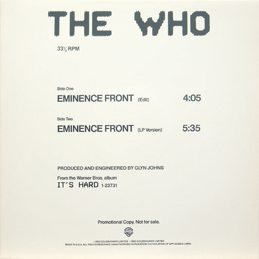 The Who : Eminence Front (12", Promo)