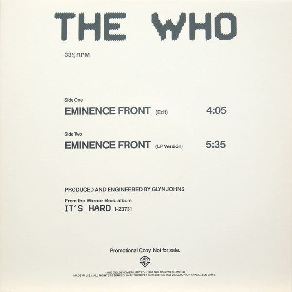 The Who : Eminence Front (12", Promo)