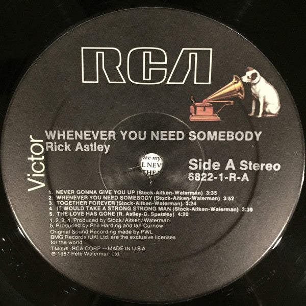 Rick Astley : Whenever You Need Somebody (LP, Album)