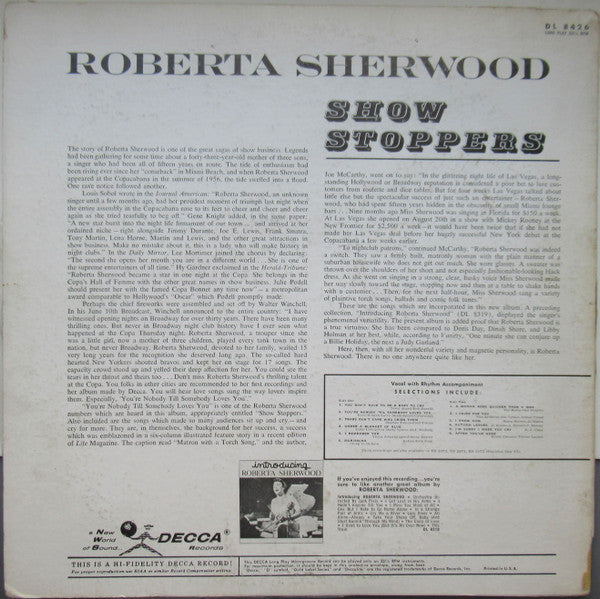 Roberta Sherwood : Show Stoppers (LP, Album, Mono)