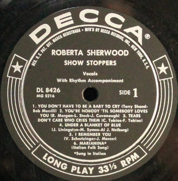 Roberta Sherwood : Show Stoppers (LP, Album, Mono)
