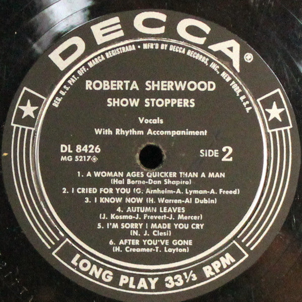Roberta Sherwood : Show Stoppers (LP, Album, Mono)