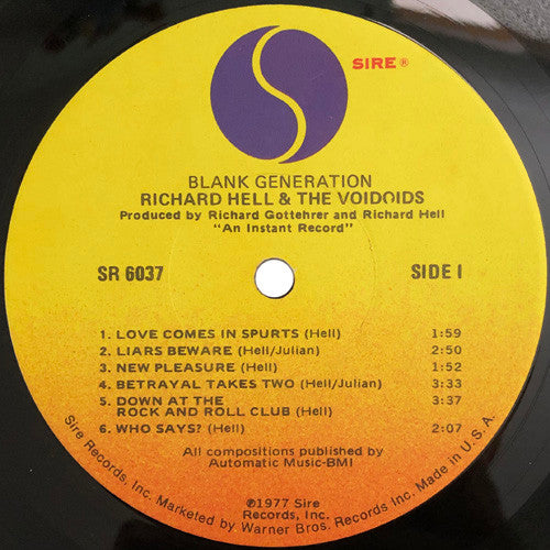 Richard Hell & The Voidoids : Blank Generation (LP, Album, Jac)