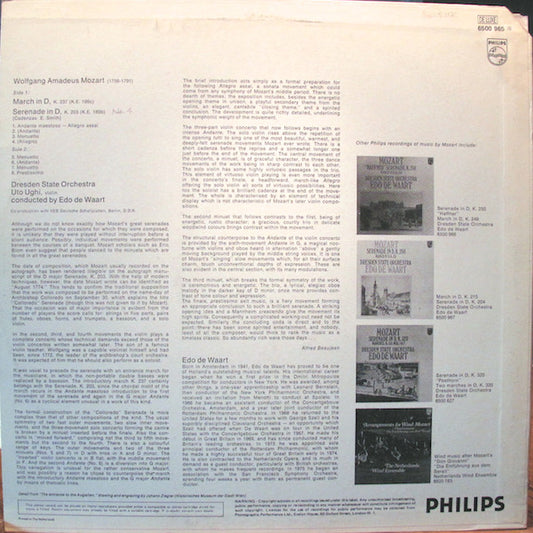 Wolfgang Amadeus Mozart, Staatskapelle Dresden, Edo de Waart - Serenade In D, K. 203 / March In D, K. 237 vinyl record, LP (Near Mint (NM or M-)) | Lulo Records