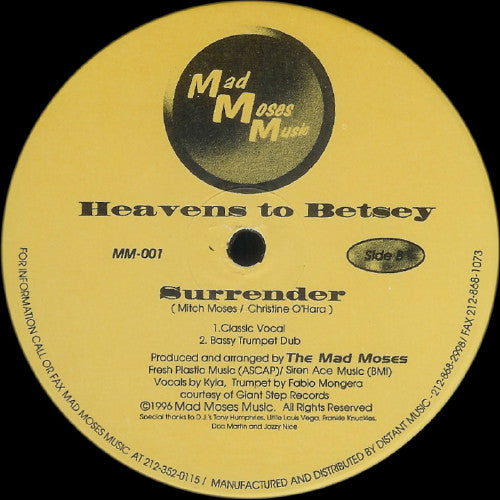 Heavens To Betsy : Surrender (12")