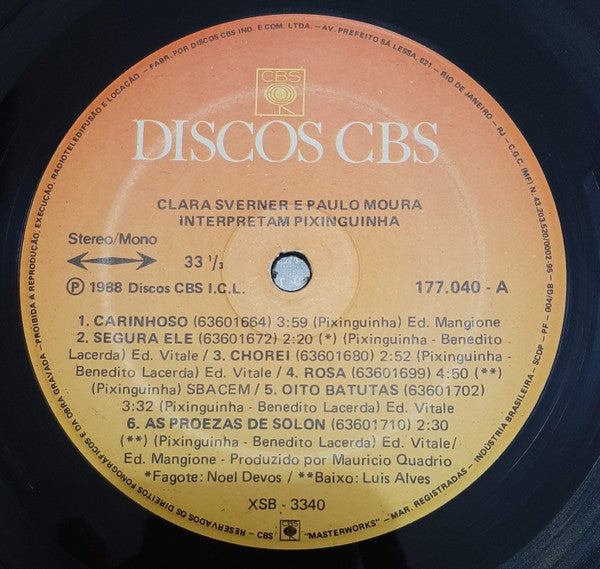 Clara Sverner E Paulo Moura : Clara Sverner E Paulo Moura Interpretam Pixinguinha (LP, Album)