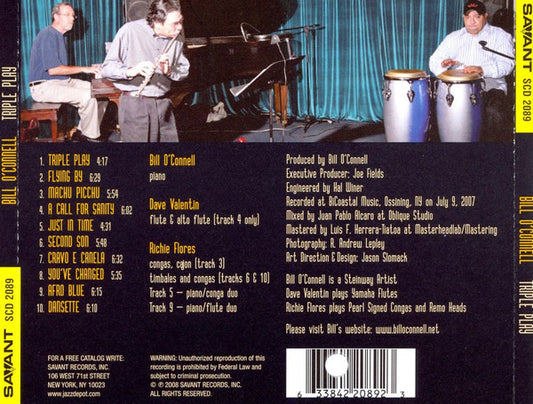 Bill O'Connell With Dave Valentin & Richie Flores - Triple Play vinyl record, CD (Mint (M)) | Lulo Records