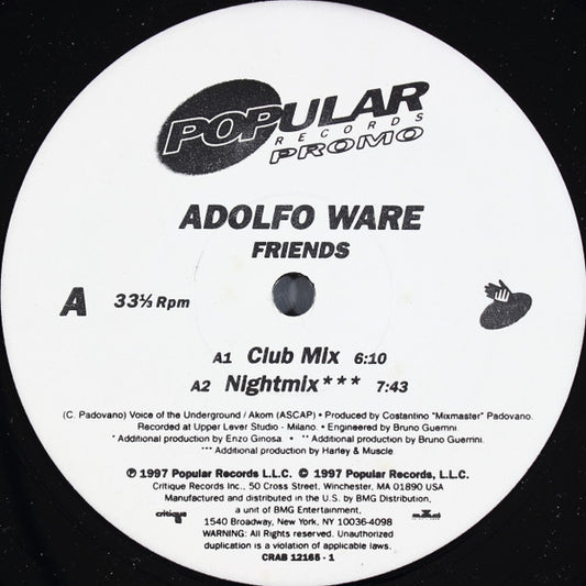 Adolfo Ware : Friends (12", Maxi, Promo)