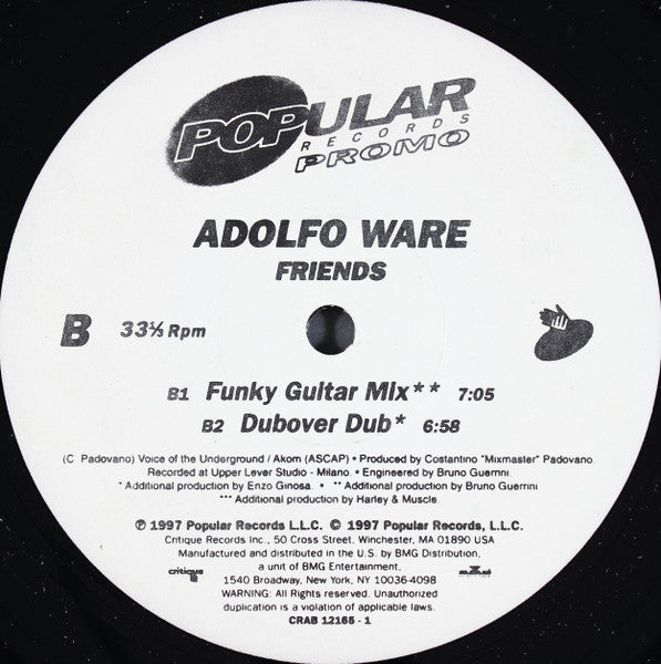 Adolfo Ware : Friends (12", Maxi, Promo)