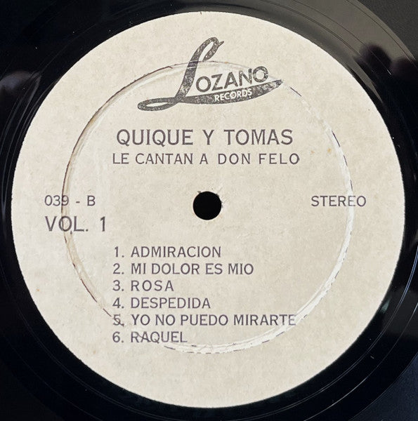 Quique y Tomas : Le Cantan A Don Felo Vol. 1 (LP, Album)
