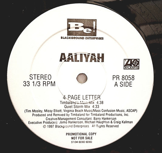 Aaliyah : 4 Page Letter (12", Promo)