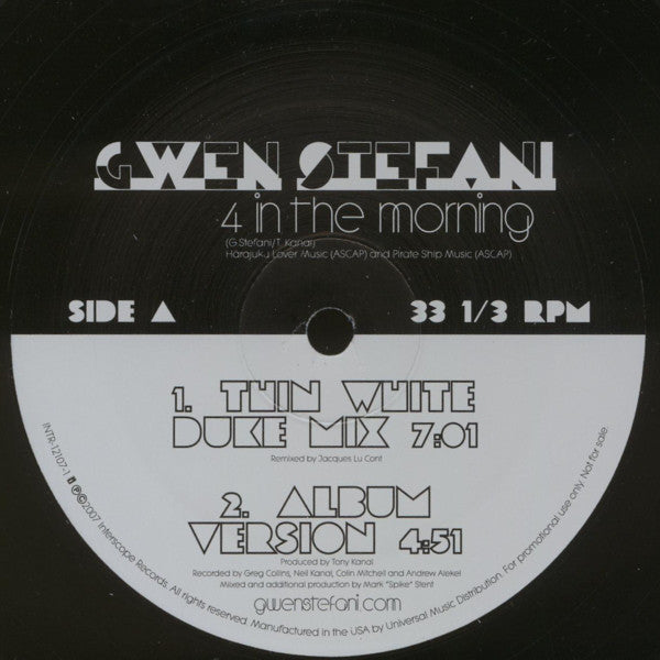 Gwen Stefani : 4 In The Morning (12", Promo)
