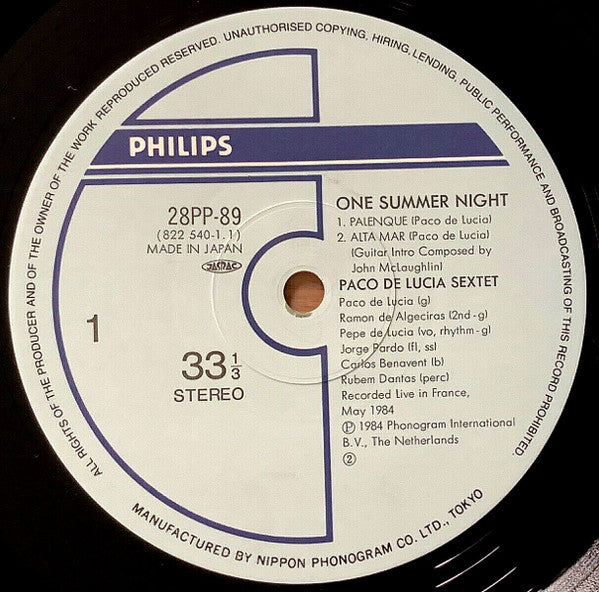 Paco De Lucia Sextet : Live... One Summer Night (LP, Album)
