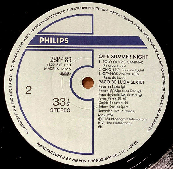 Paco De Lucia Sextet : Live... One Summer Night (LP, Album)
