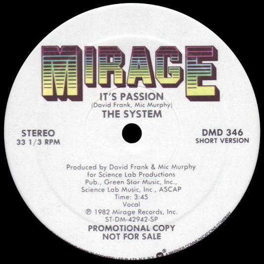 The System - It's Passion vinyl record, 12" (Very Good Plus (VG+)) | Lulo Records