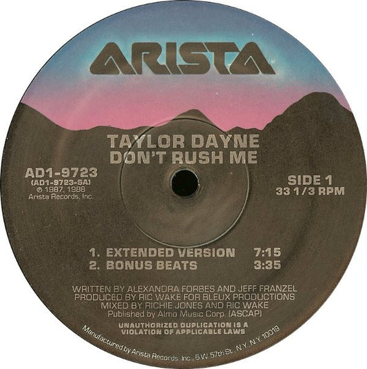 Taylor Dayne - Don't Rush Me vinyl record, 12" (Very Good Plus (VG+)) | Lulo Records