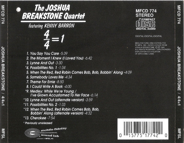 The Joshua Breakstone Quartet : 4/4=1 (CD, Album, Ltd, RE, S/Edition)