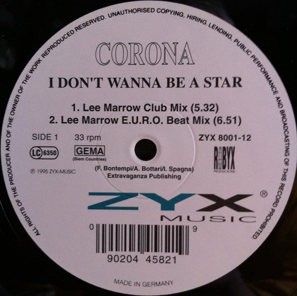 Corona : I Don't Wanna Be A Star (12")